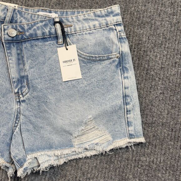 Forever 21 Jean Shorts Women Size 25 Blue Cut-Off Denim High Rise Distress NEW - Picture 3 of 9